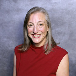 woman in red shirt